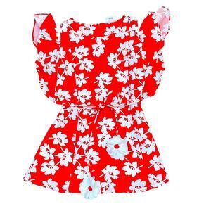 Peppermint Floral Ruffle Sleeve Dress size 2-3 YRS 50cm Red White